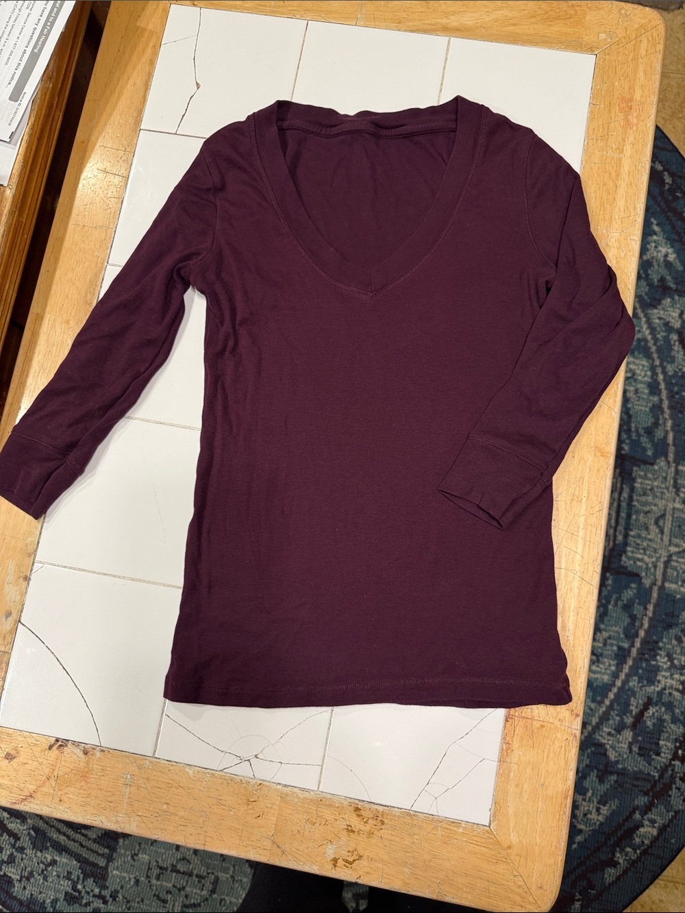 Women’s V-Neck 3/4 Sleeve Top - Deep Plum